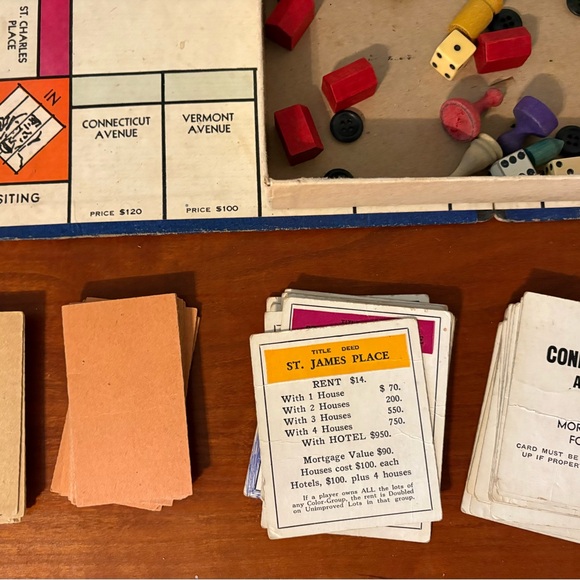 Vintage Monopoly Board Game Parker Brothers 1935 Wooden Pieces Blue Box - Picture 6 of 7